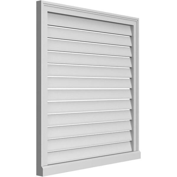 Vertical Surface Mount PVC Gable Vent: Functional, W/ 2W X 2P Brickmould Sill Frame, 34W X 36H